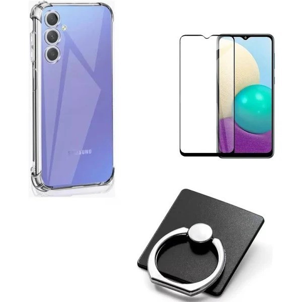 Kit Capa Transparente + Película 3D Vidro + Anel Suporte para Samsung Galaxy M35