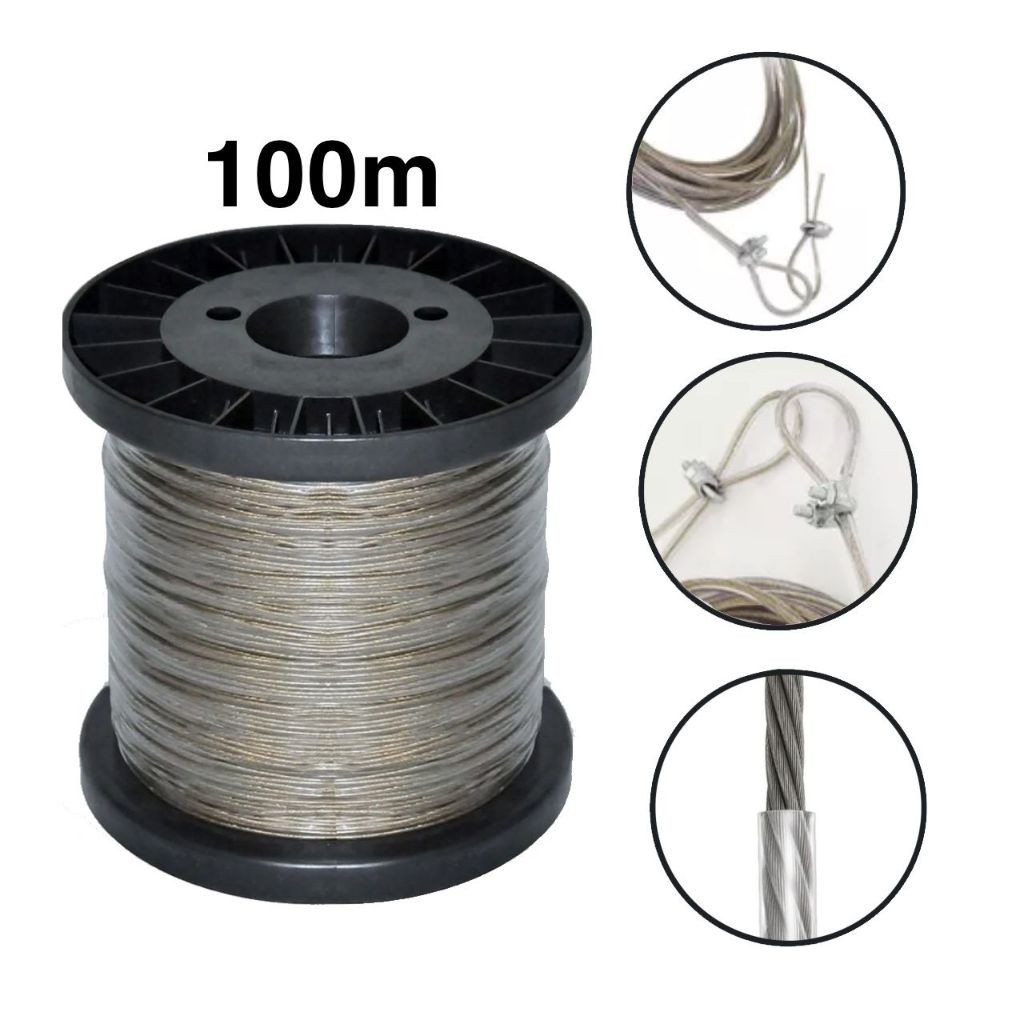 BOBINA COM 100 METROS VARAL CABO DE AÇO REFORÇADO REVESTIDO'