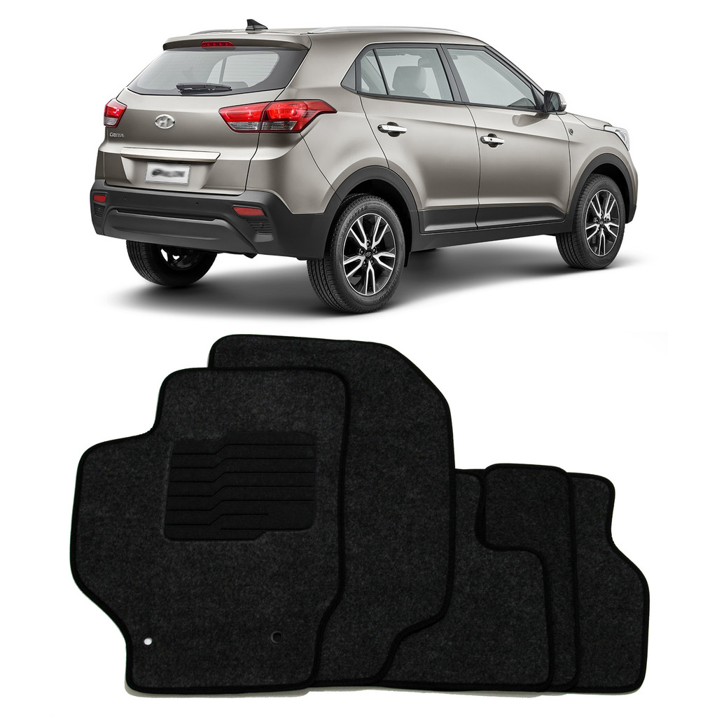 Jogo de Tapetes em Carpete Hyundai Creta 2017 2018 2019 2020 2021 2022 2023 2024 Grafite