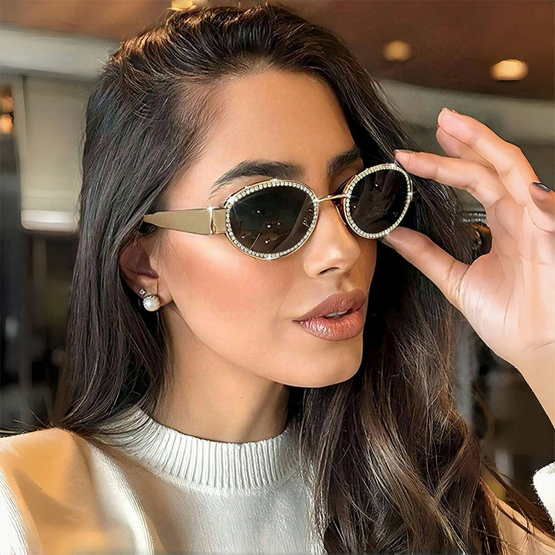 Óculos De Sol Com Strass , Armação Grande , Proteção UV , Cristal , Feminino , Cravejado De Diamantes