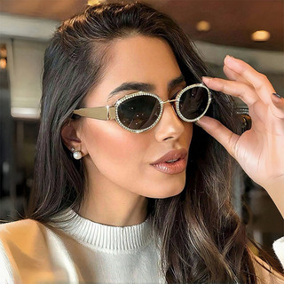 Óculos De Sol Com Strass , Armação Grande , Proteção UV , Cristal , Feminino , Cravejado De Diamantes