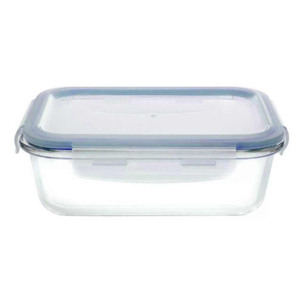 Pote de Vidro Hermético Retangular Marmita Fit com Tampa 4 Travas Colorido 870ml