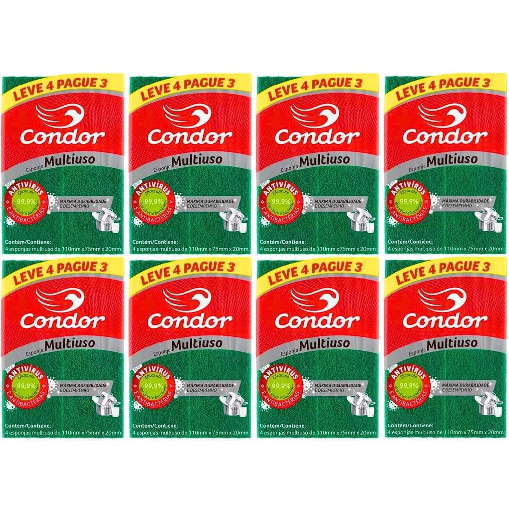 Kit 32 Esponja Amarela Limpeza Pesada Antibacteriana Dupla Face Multiuso Cozinha Qualidade Condor