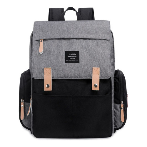 Bolsa Mochila Maternidade Land Luxury Preto Com Cinza