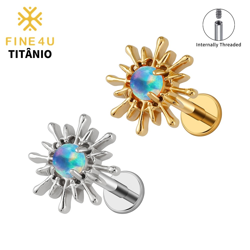 FINE4U Piercing Titânio Azul Opala Sol Labret Tragus Helix Cartilagem Hipoalergênica Brinco em Oferta na Shopee