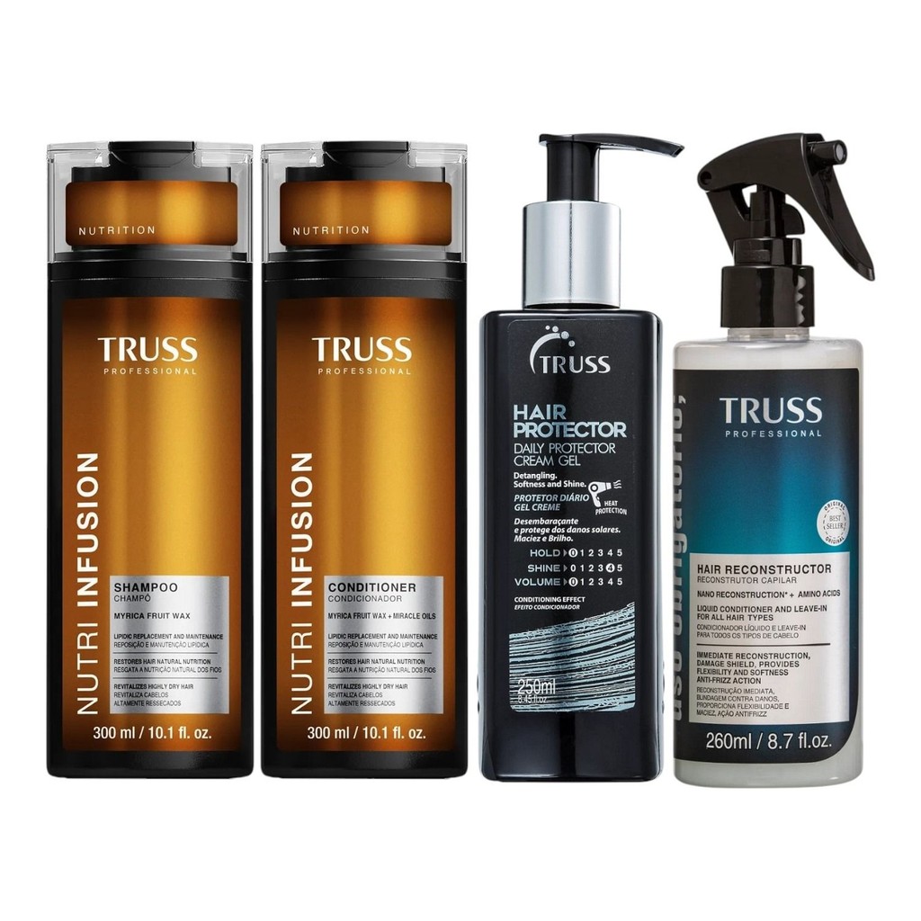 Kit Truss Nutri Infusion - Shampoo 300ml + Condicionador 300ml + Uso Obr. Reconst. Capilar 260ml + Hair Protector 250ml