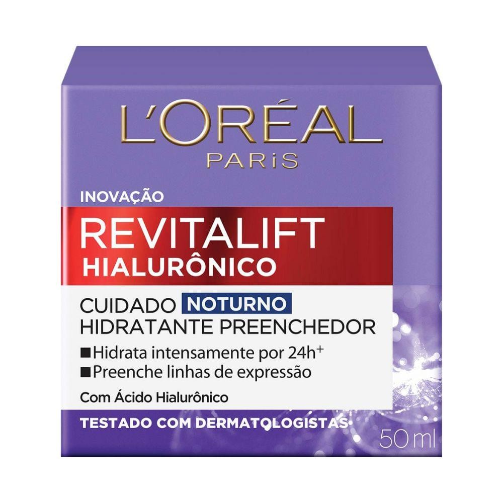 CREME HIDRATANTE FACIAL ANTI-IDADE LORÉAL PARIS REVITALIFT HIALURÔNICO  NOTURNO 49G - Beauty