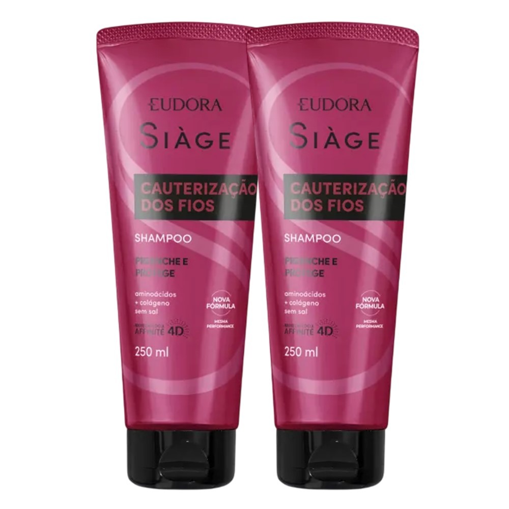 Kit 2 Shampoo Reconstrução Cauterização dos Fios Cabelos Secos 250ml Reparação Eudora Siàge