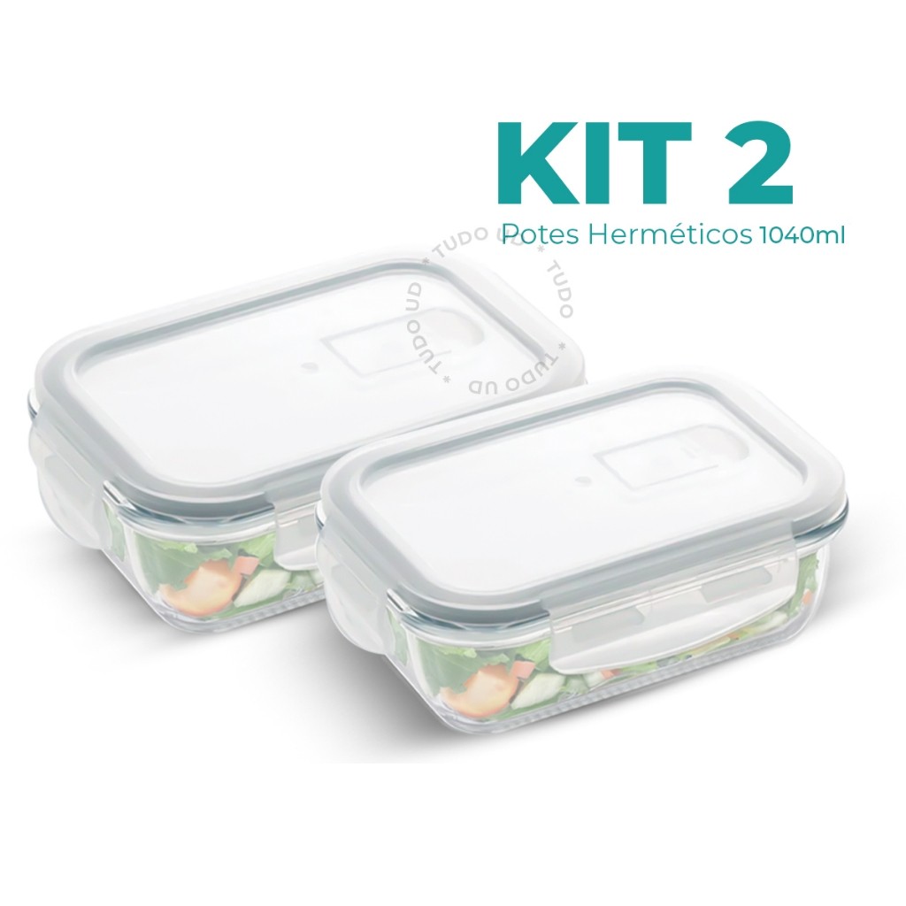 Conjunto 2 Potes 1040ml Marmita Vidro Hermético 4 Travas Com Válvula em Oferta na Shopee