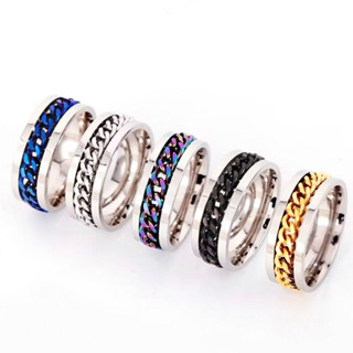 Anel Titânio Aço Inox Prata Corrente Giratória Colorida em Oferta na Shopee