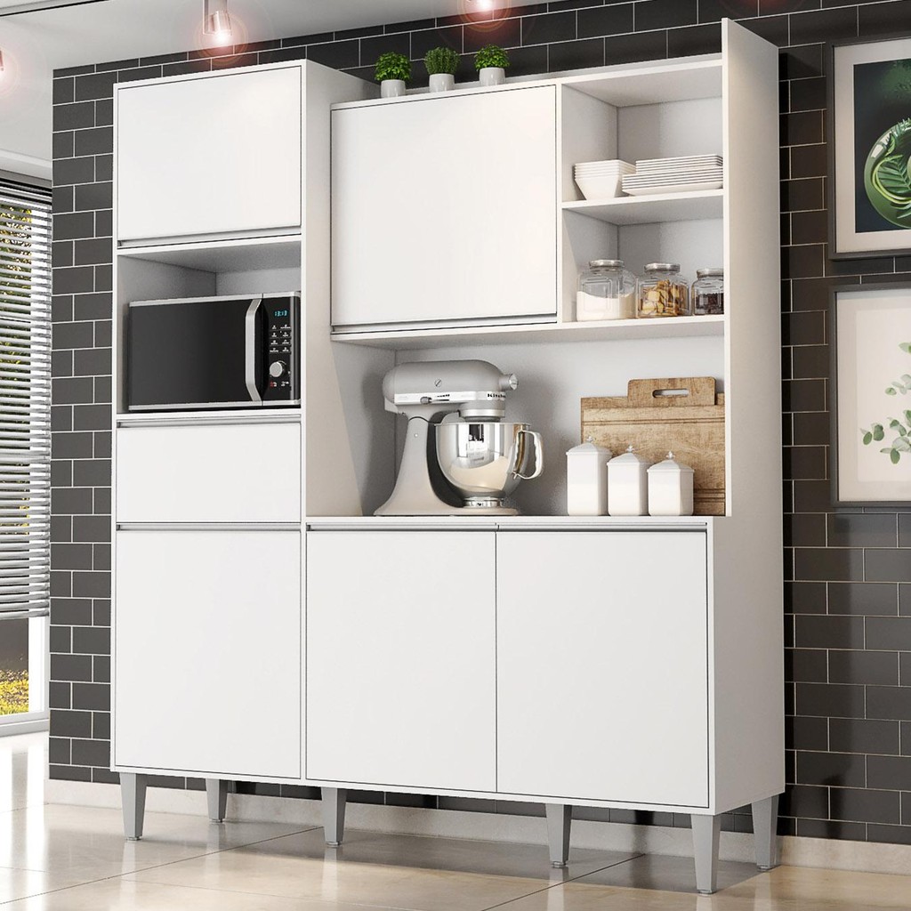 Armário de Cozinha Compacta 160cm 5 Portas Isabel Branco    - AJL Móveis em Oferta na Shopee