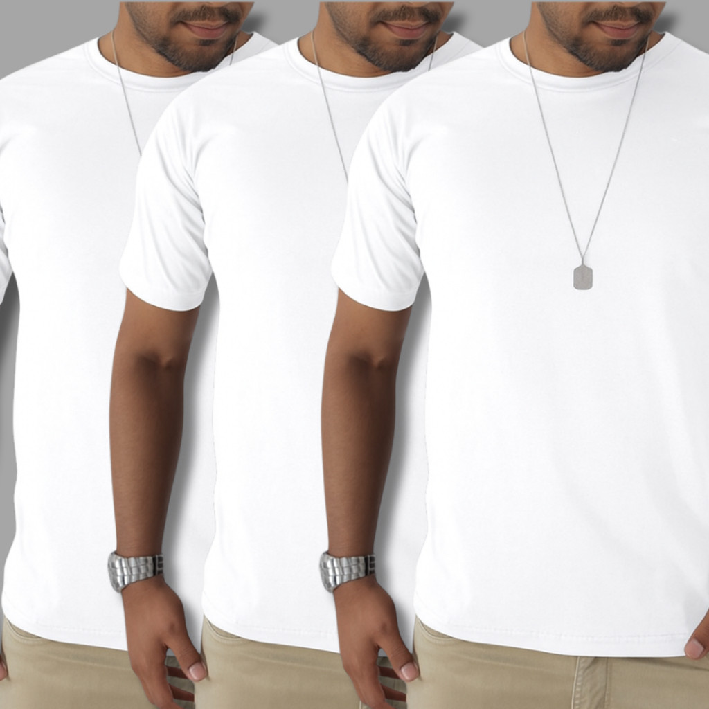 kit Camiseta Camisa Tecido De Algodão Básico Branca Liso Masculino t-shirt 100% Algodão