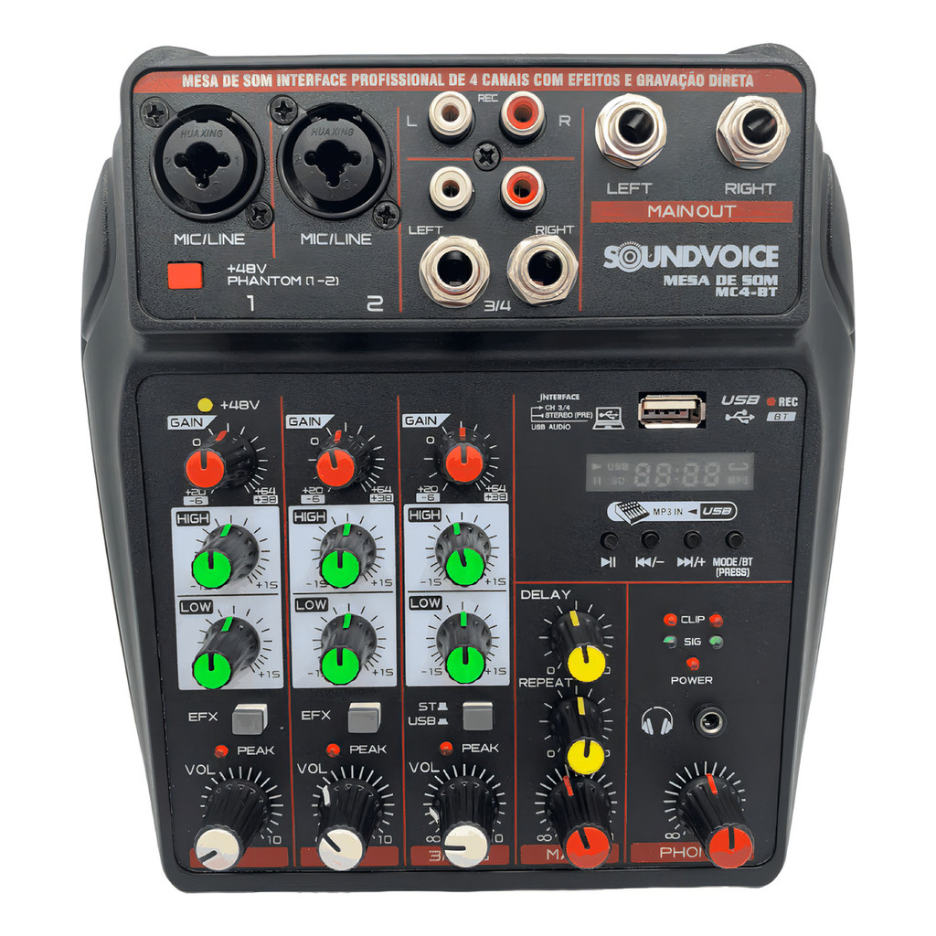 Mesa De Som Console Soundvoice Mc4-bt 110v/220v 4 Canais Bluetooth