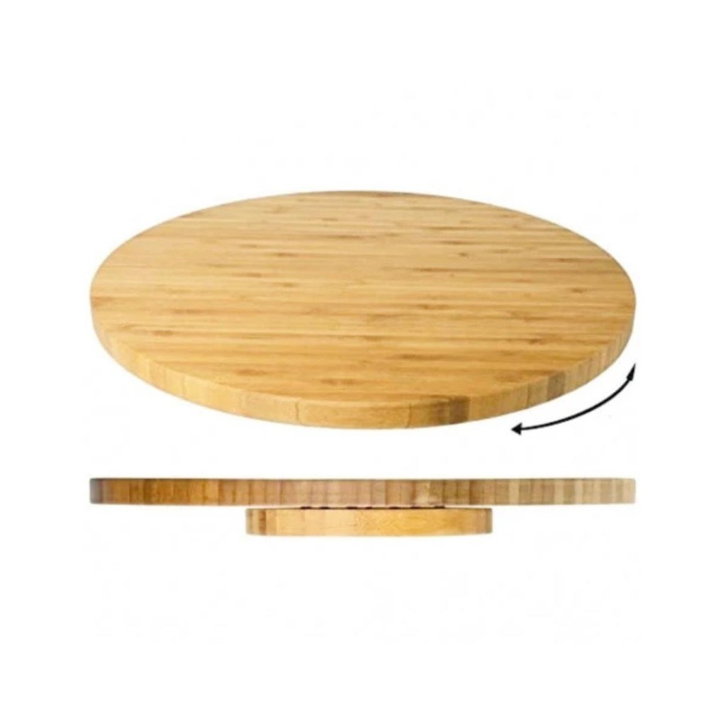 Tábua Para Aperitivos Bandeja Giratória De Bambu Redonda 33cm