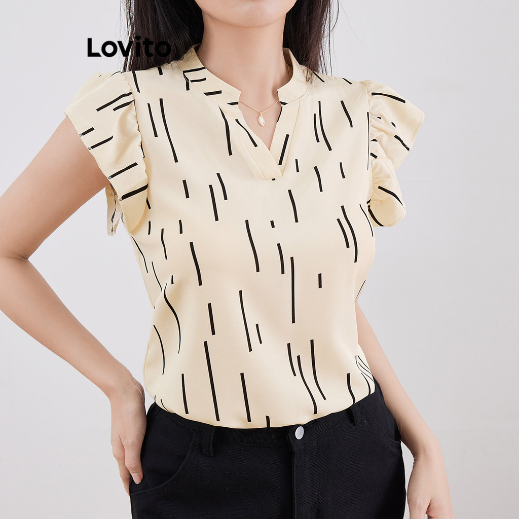 (Hot) Lovito Blusa Casual Com Estampa De Corrente Blusa Geométrica Para Mulheres L121MD134