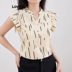 (Elegante) Lovito Blusa Com Estampa De Corrente Blusa Geométrica Para Mulheres L121MD134