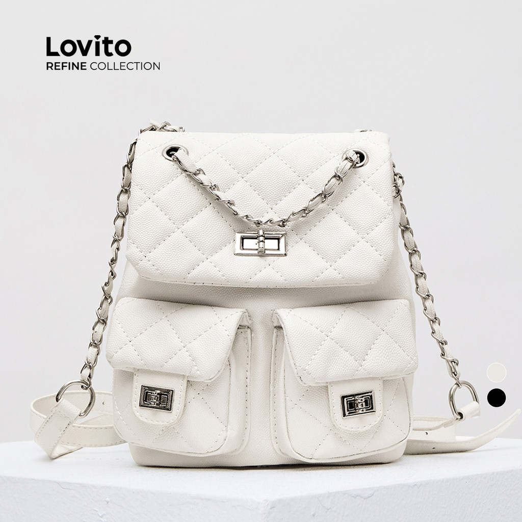 (Lovito Refine)  Mochila Casual Com Padrão De Diamante Liso Mochila De Viagem Para Mulheres LFA60150 - Women Bags