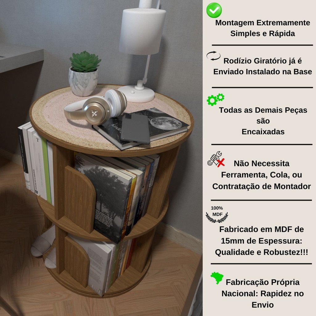 Estante Prateleira Giratória Organizador Livro Brinquedo Decoração e Infantil