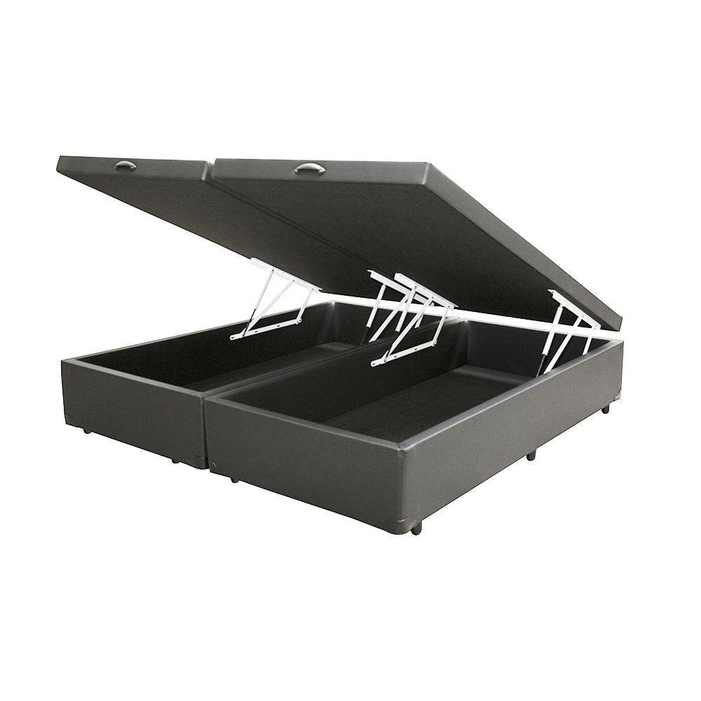 Cama Box Baú Blindado Casal Bipartido Homequeen Sintético Cinza 41x138x188 em Oferta na Shopee
