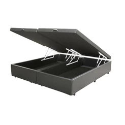 Cama Box Baú Blindado Casal Bipartido Homequeen Sintético Cinza 41x138x188