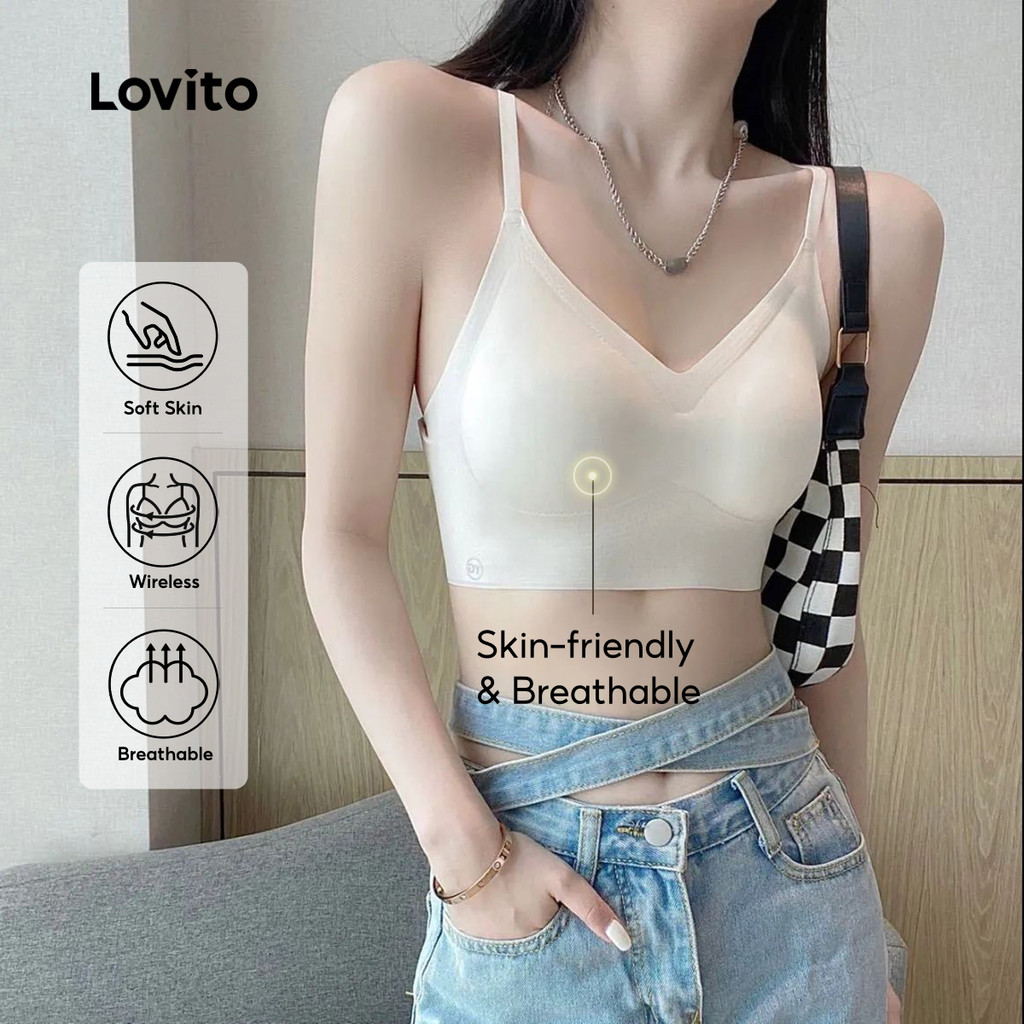 Lovito Sutiã Casual Bralette Básico de Textura Delicada para Todas As Estações Branca para Mulheres LNL107X008 - Women Clothes