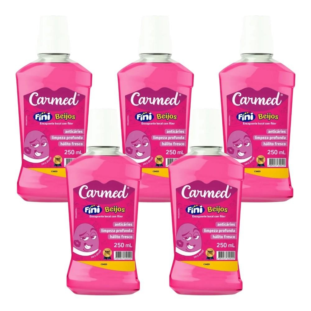 Kit Enxaguante Bucal Carmed Fini Beijos Com 5 Unidades De 250ml Cada