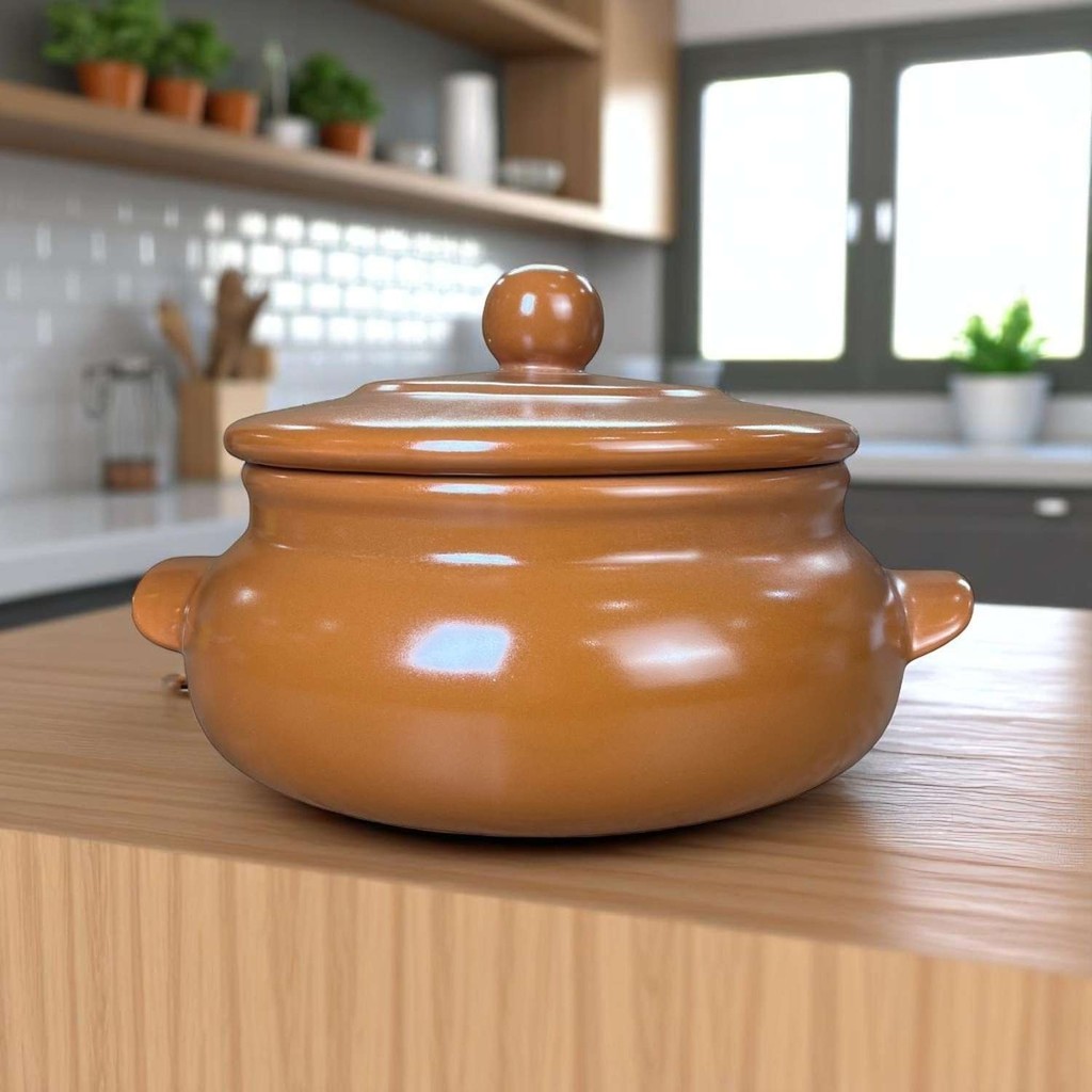 Sopeira Média Caramelo Cerâmica 3L Com Tampa Feijoada Sopa Caldos