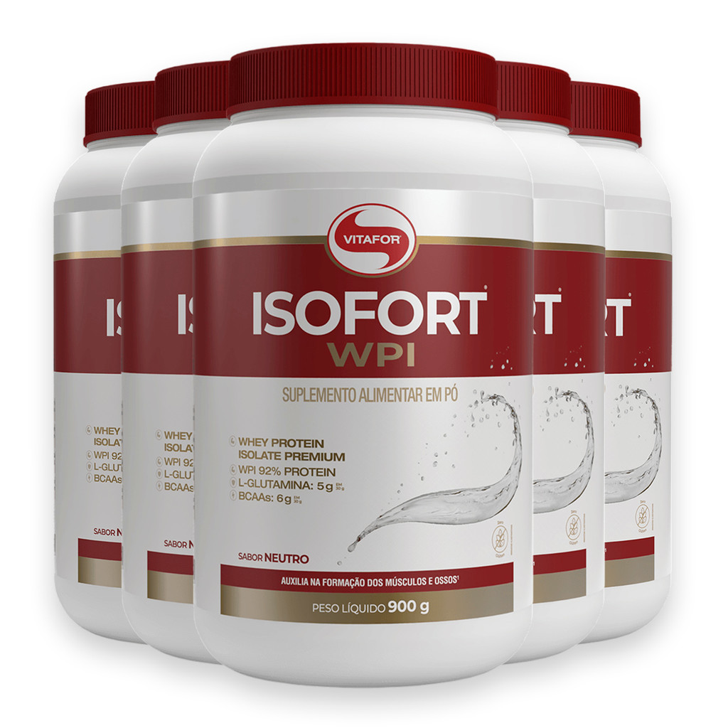 Kit 5 Isofort Vitafor Whey Protein 900g Neutro