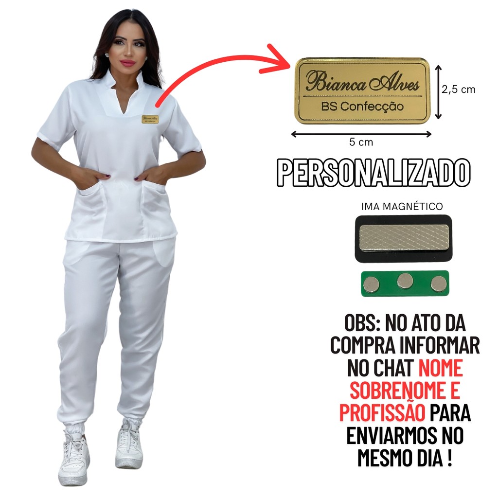Pijama Cirúrgico Feminino Scrub Com Crachá Personalizado Scrub Hospitalar Gola Padre Jogger de Clínicas Oxford Premium em Oferta na Shopee