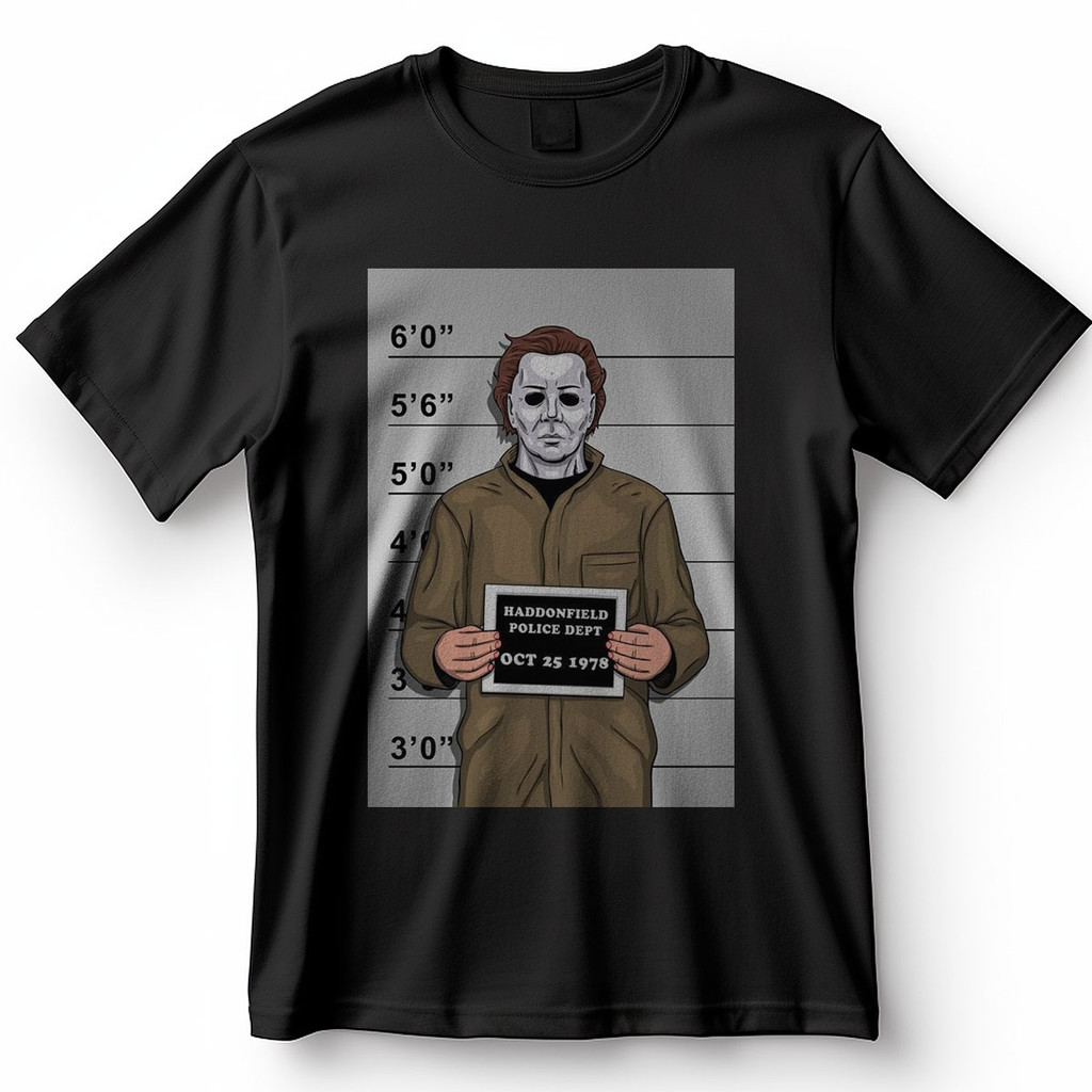 Camiseta Michael Myers Mugshot Halloween Filme Horror Chibi Camisa de Filme 100% Algodão