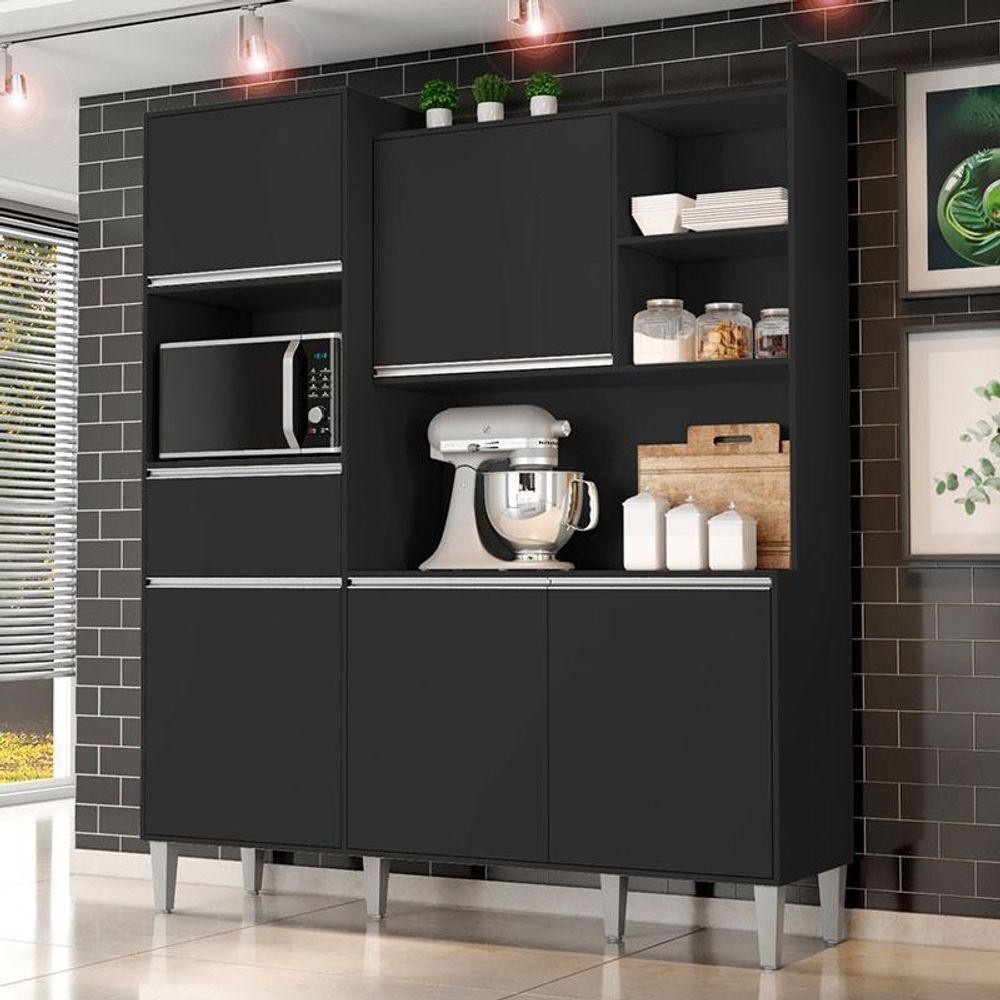 Armário Para Cozinha Kit Ambiente Isabel Preto Fosco