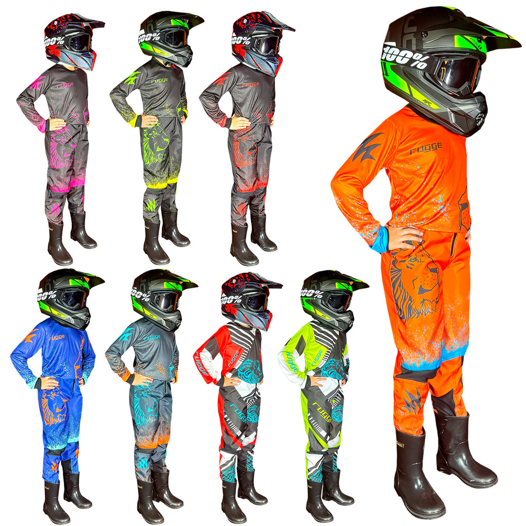 CONJUNTO ROUPA FARDA INFANTIL MOTOCROSS TRILHA OFF-ROAD LARANJA AZUL KTM