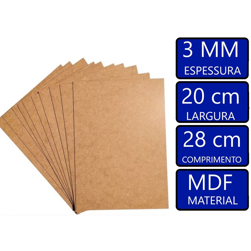 Placa Chapa De Mdf Cru 20cmx28cmx3mm Pacote 10 Unidades Para Quadros E Artesanato em Oferta na Shopee