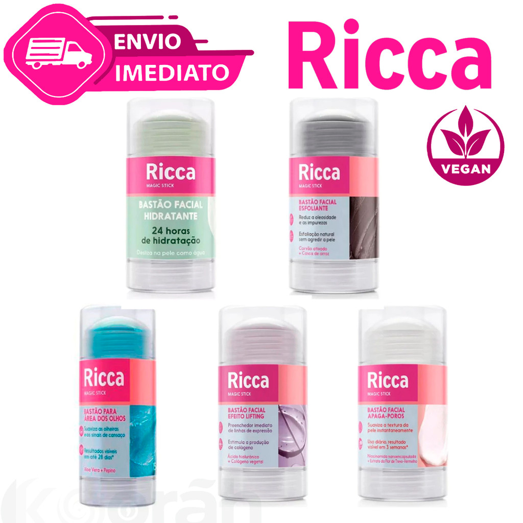 Bastão Stick Facial Para Skin Care Ricca Vegano Reduz Manchas Olheiras Efeito Lifting Envio Imediato