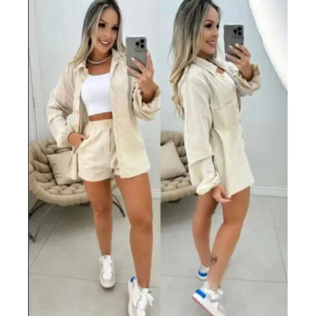 Cojunto de Alfateria  camisa short com botões e bolso social — imagem 1
