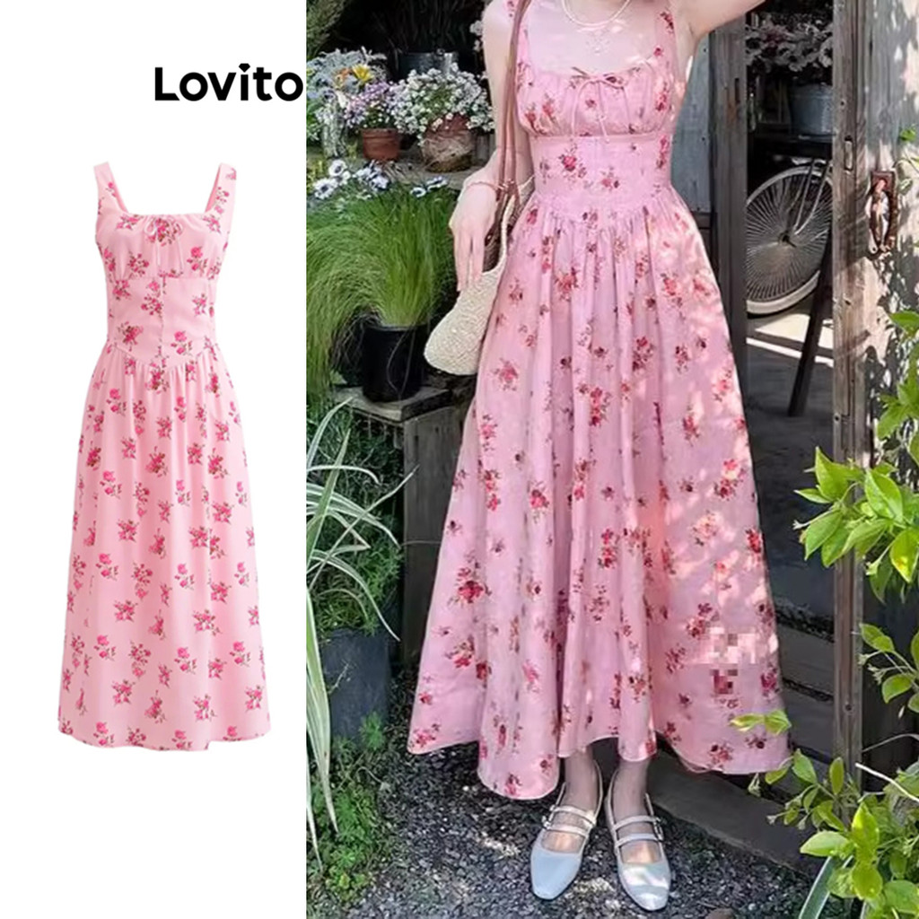 Lovito Vestido Casual Floral Flores Vestido De Verão/Primavera Para Mulheres LNM77128 - Women Clothes