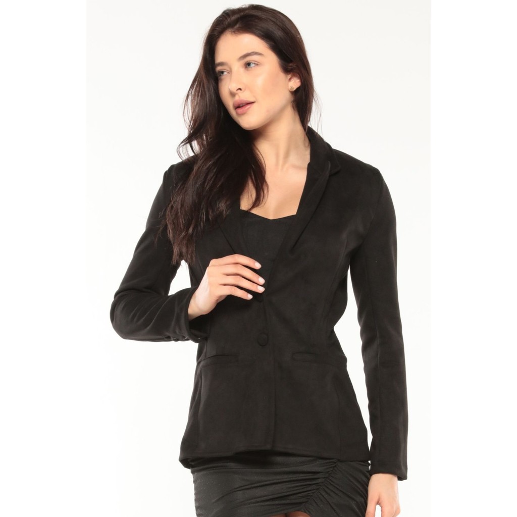 Blazer Feminino em Veludo Com Bolsos Planet Girls Preto - Women Clothes