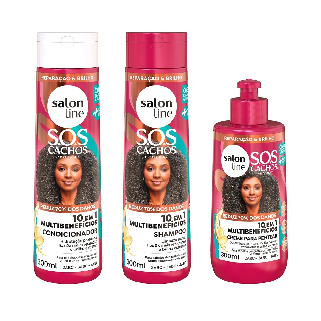 Kit SOS Cachos 10 em 1 Multibenefícios com 3 produtos para Cachos e Crespos Salon Line - Beauty