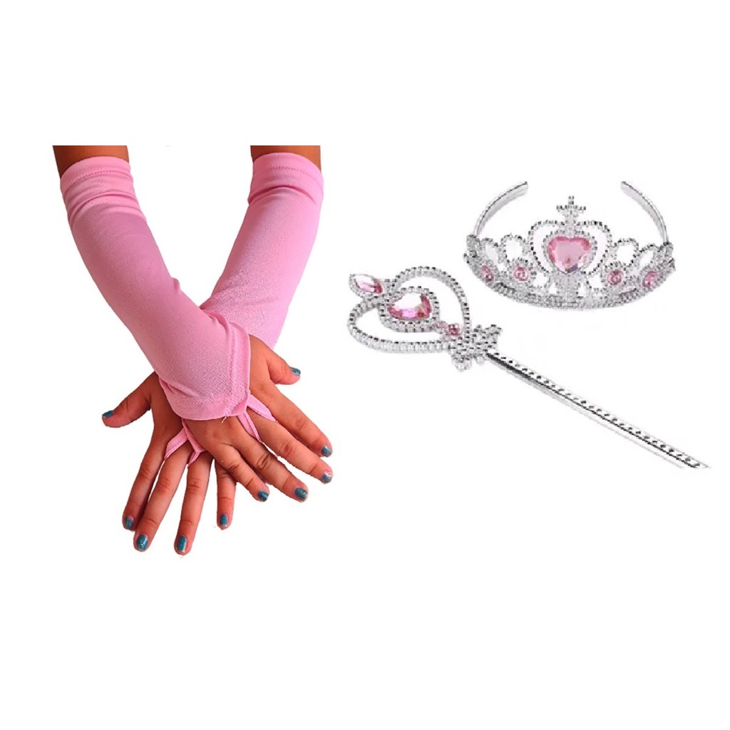 Kit Luva Luvas Rosa Coroa e Varinha Princesas Festas Fantasia em Oferta na Shopee