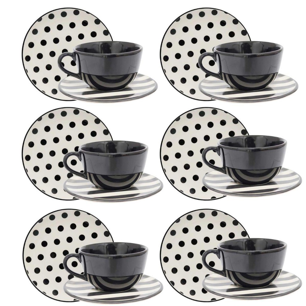 Jogo Lanche/Chá 18 peças Oxford Unni Stripes and Dots em Oferta na Shopee