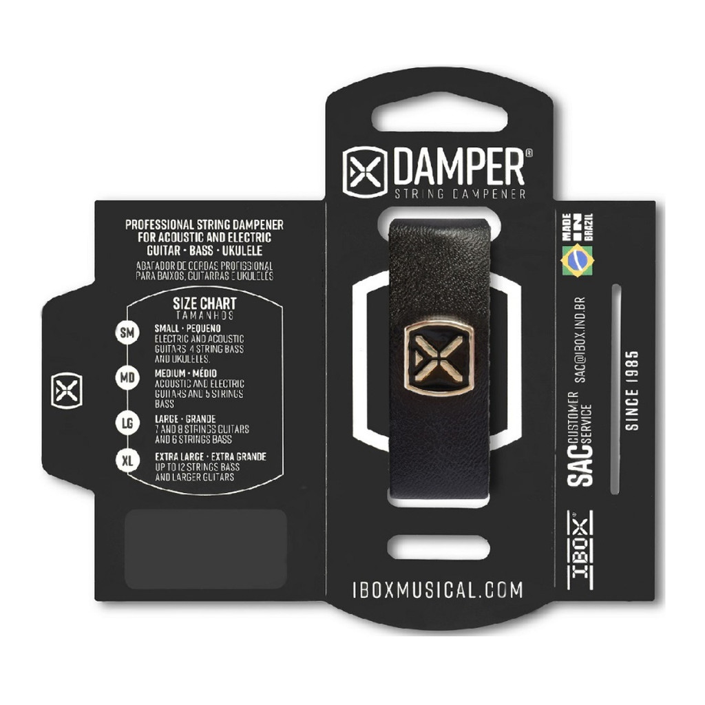 Abafador Damper Preto P/ Instrumentos de Corda MD Couro Tag Metal Metálico Guitarra Violão Baixo