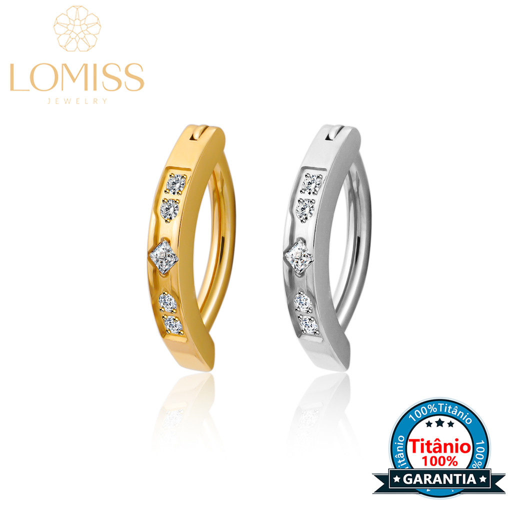 Piercing Argola Para Umbigo Titânio Pvd Clik 5 Zircônia Cravejada Piercing de Umbigo Argola