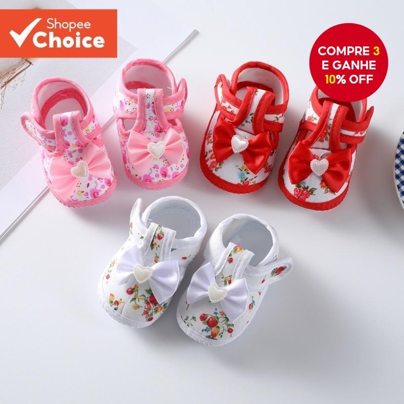 Sapatos De Lona Para Bebês Meninas De 0 A 12 Meses Com Design De Laço Floral E Sola Macia ...