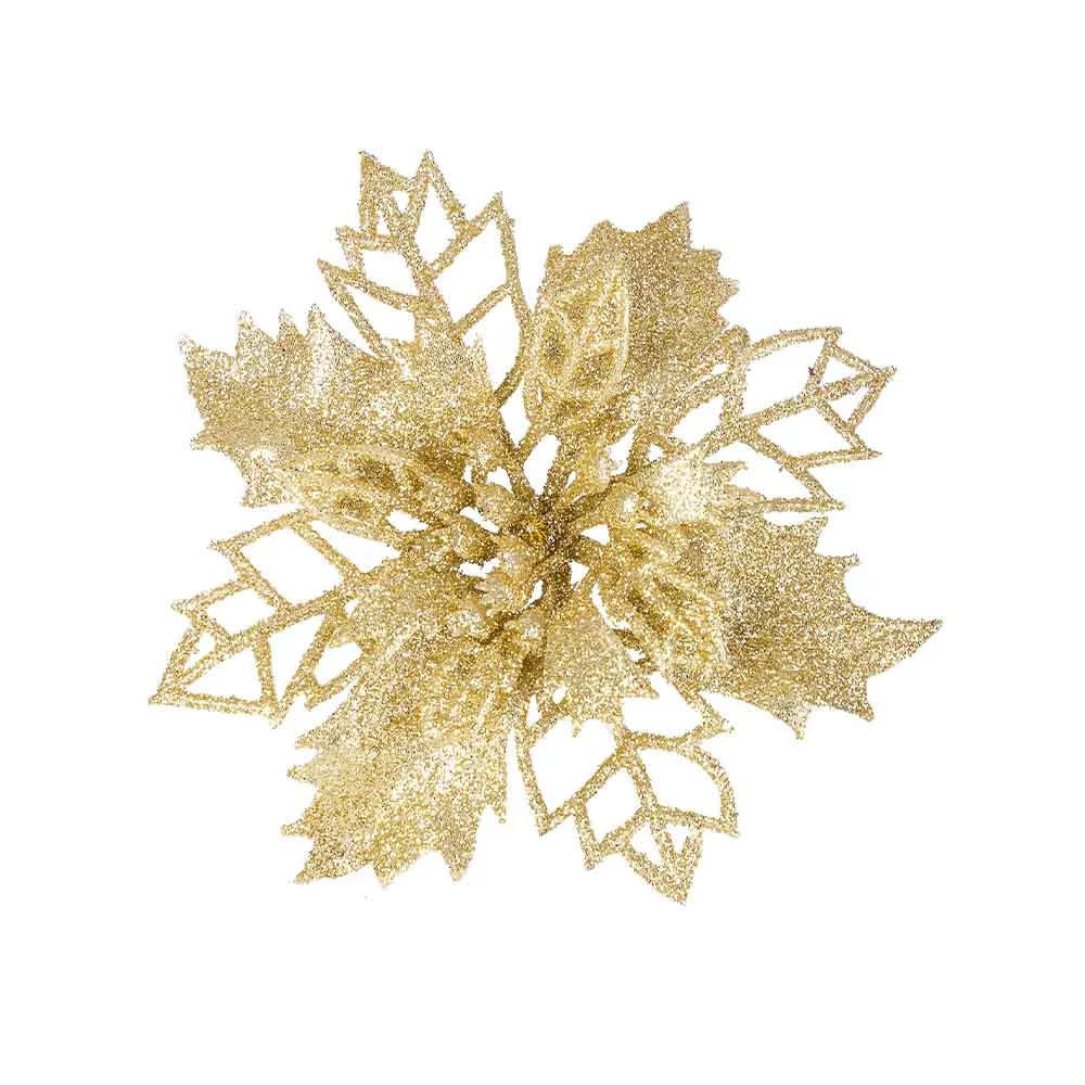Kit Flor Natal Le 9,5cm com 3 Unidades Dourado - Home & Living