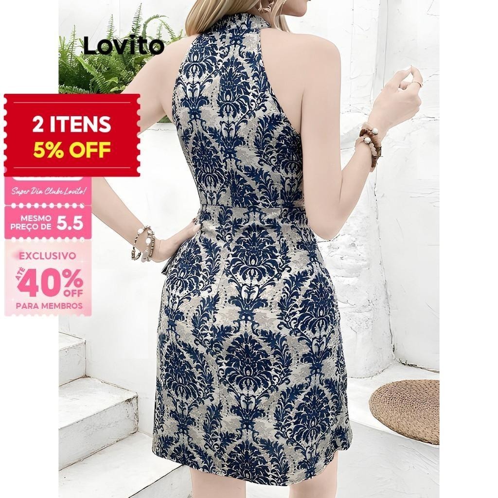 (Trendy) Lovito Vestido boho tribal estampado com renda para mulheres LNM73348 em Oferta na Shopee