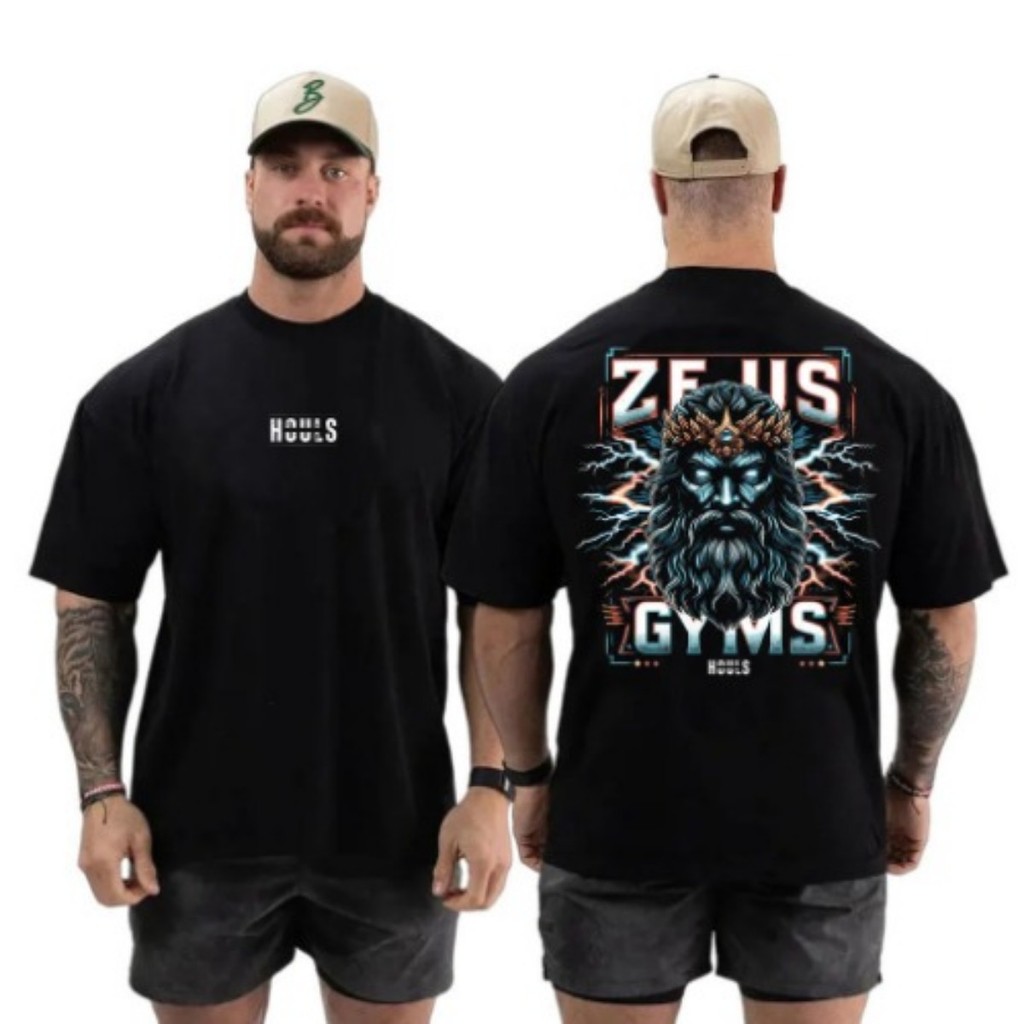 Camiseta Premium em Algodão Puro Camisa Oversized Masculino Zeus Gym 100% Algodão Roupa de Academia