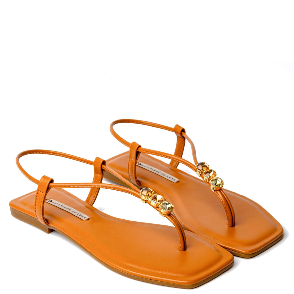 Rasteira Sandália Mestiço Nude Almond com Pedras  1380.221_2 - Women Shoes