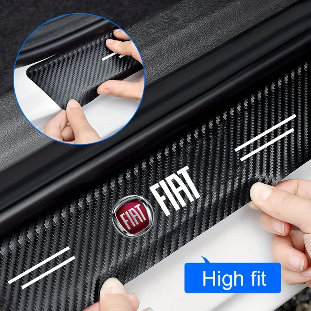 Conjunto de 4 adesivos para carro para modelos Fiat, proteção contra arranhões em fibra de carbono