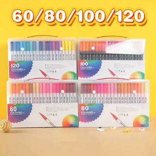 Kit 12/24/36/48 Canetas 2 em 1 Brush Lettering e Ponta Fina Dual Pen Canetinha Colorir Desenho