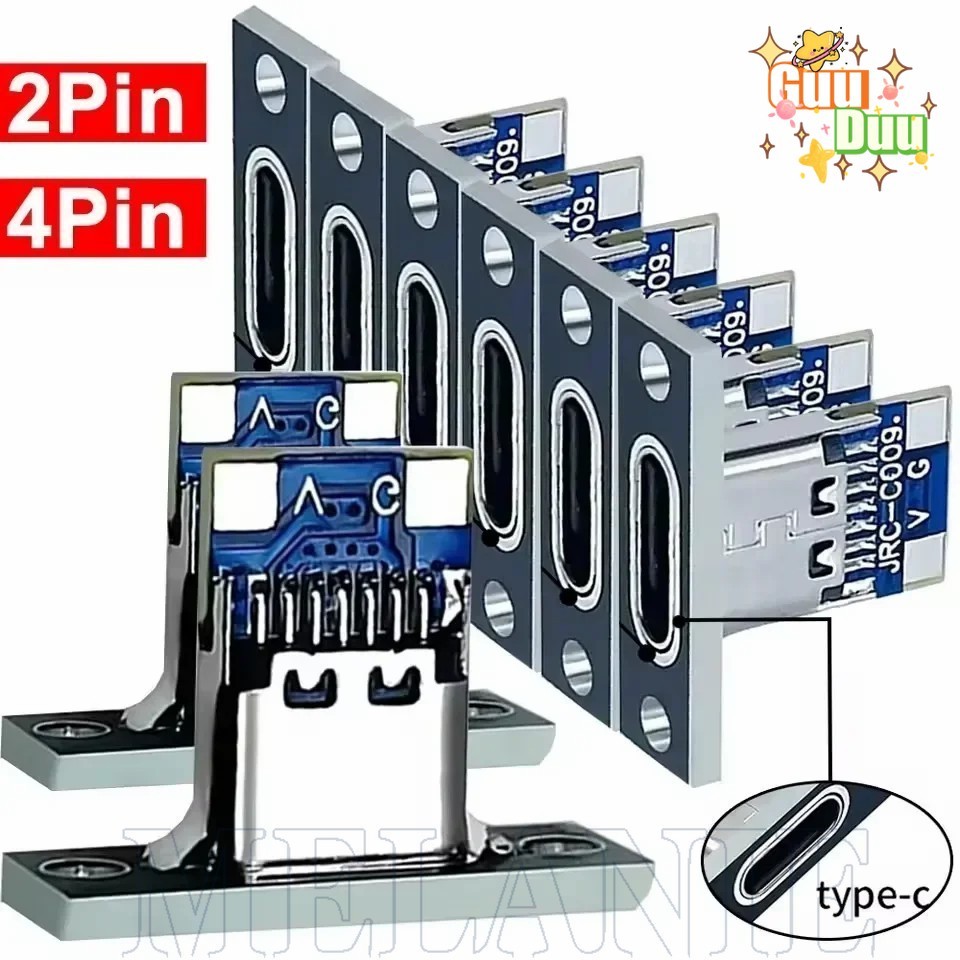 Soquete USB 3.1 Tipo C De 5/20 Unidades-Com Placa De Fixação De Parafuso-Conector Fêmea 2 Pinos 4-Porta De Carregamento 